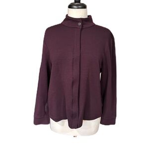 Kate Hill Casual Fly Front Jacket/Sweater Size Large Full Zip Purple Brown City